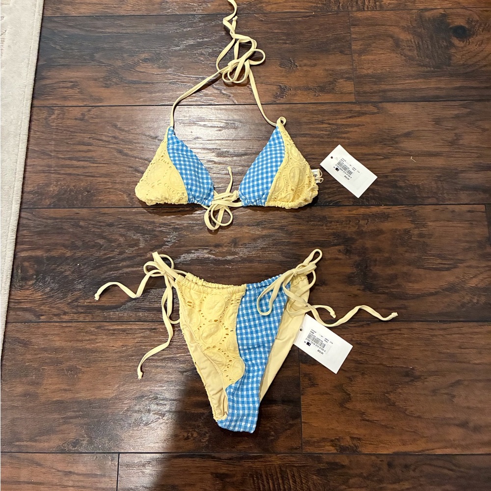 NWT Dippin Daises Yellow & Blue Two-Piece Swim Set - Gingham and Eyelet